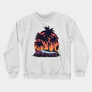 sunset classic car palm trees Crewneck Sweatshirt